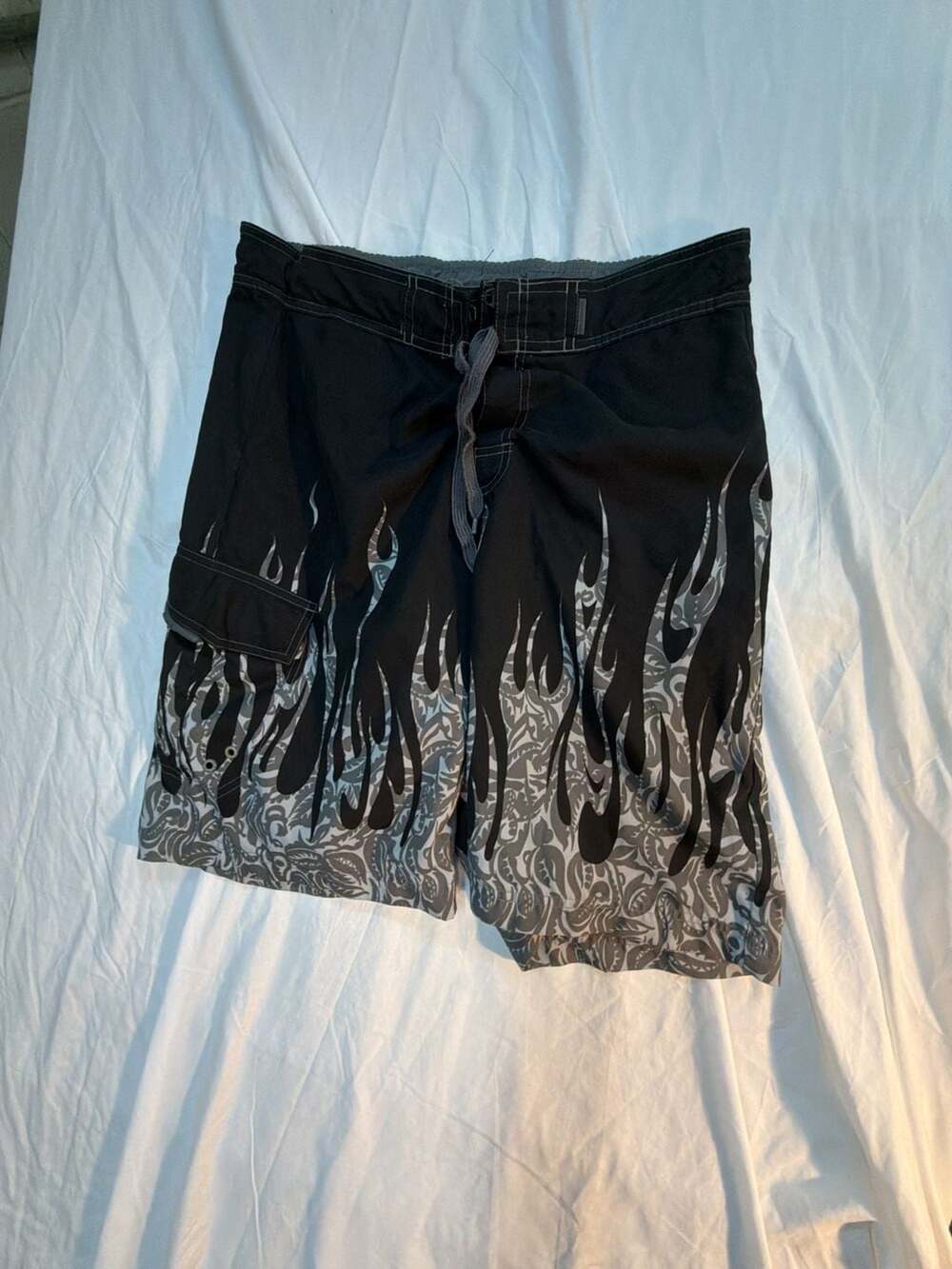 Arizona Jean Company Mens Black and Grey Flame Print Board Shorts